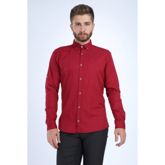 Yenikoza E031 Erkek Gömlek Bordo resmi